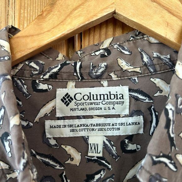 Columbia Mens XXL Fish Print Short Sleeve Button Front Shirt Collared Vintage - Picture 3 of 8